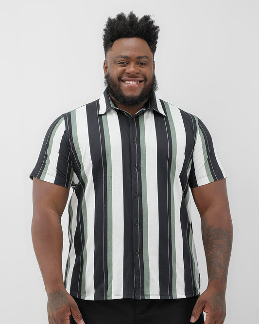 Camisa masculina plus size com botões e listras brancas - Allman By Riachuelo