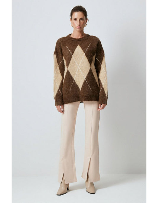 Maglione a spalla rovesciata con motivo a diamante