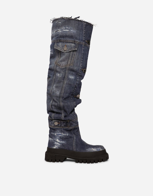 Botas de senderismo altas de tela vaquera patchwork
