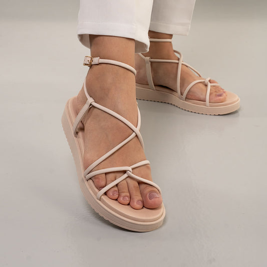 Women's Wedge Sandals with Straps and Buckle by Bebece in Beige