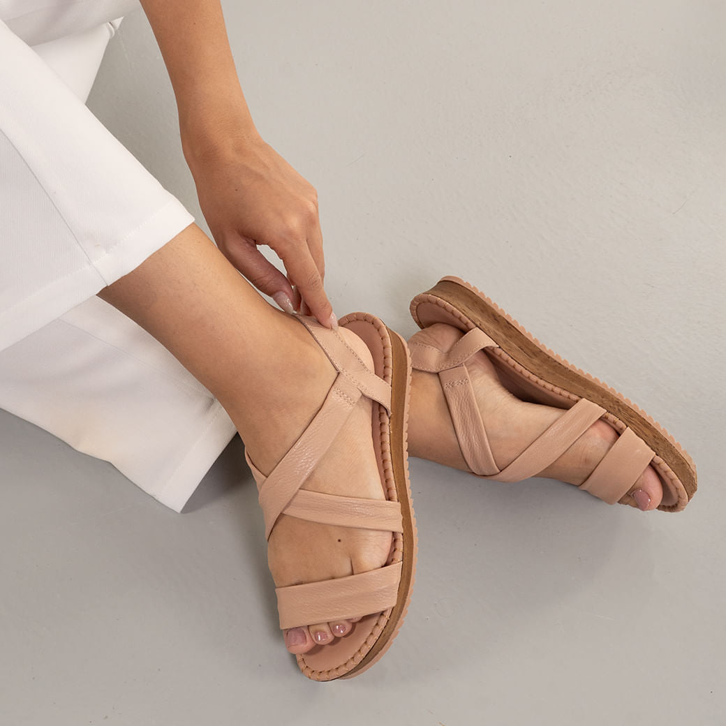 Sandali con zeppa da donna con cinturini elastici - Beige Bottero