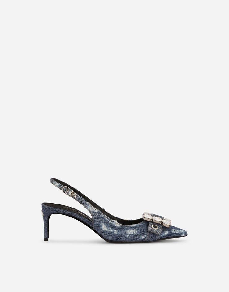 Scarpe Slingback in denim patchwork con fibbia di strass