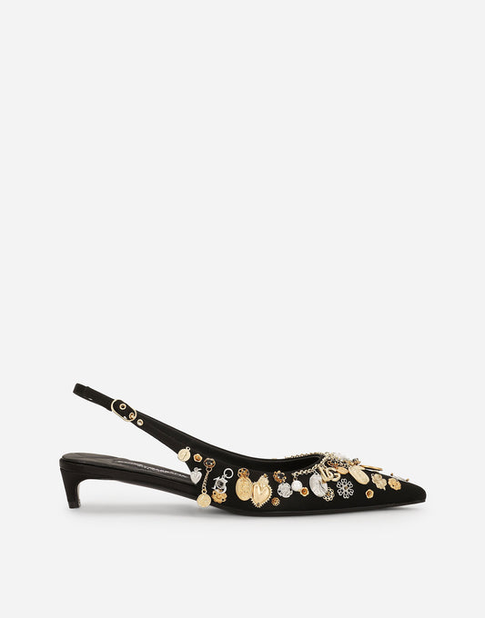 Scarpe Slingback in raso e ricamate
