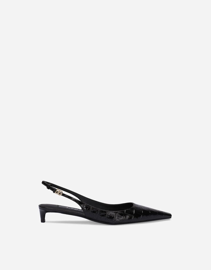 Tacchi Slingback in pelle di vitello goffrata con coccodrillo