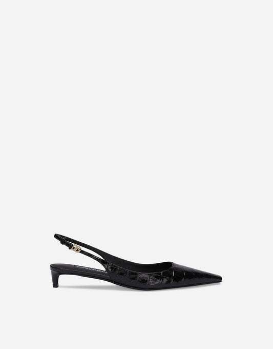 Tacchi Slingback in pelle di vitello goffrata con coccodrillo