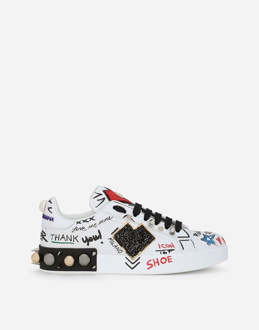 Sneakers Portofino in pelle di vitello stampata con patch