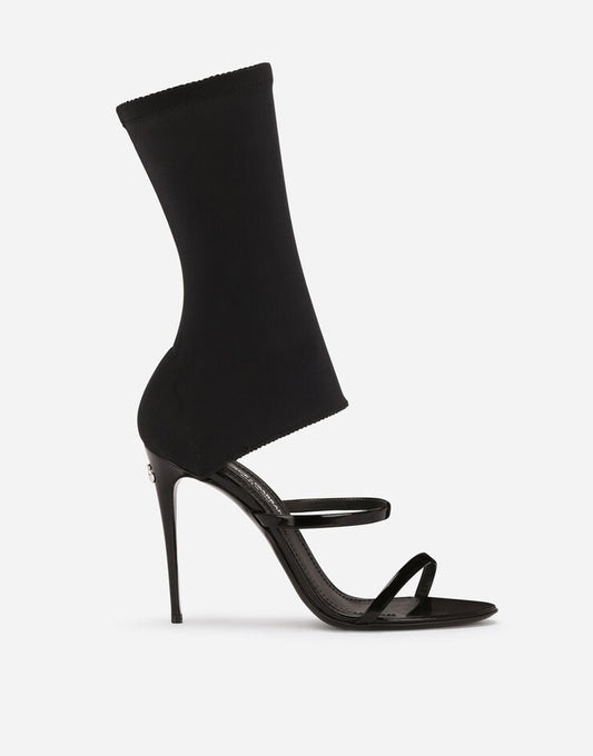 Sandali in pelle di vitello lucida e spandex