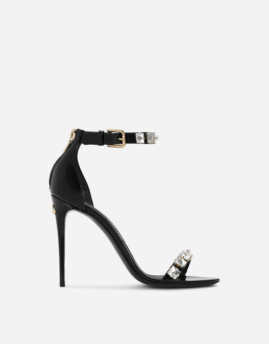 Sandali in pelle di vitello lucida con strass