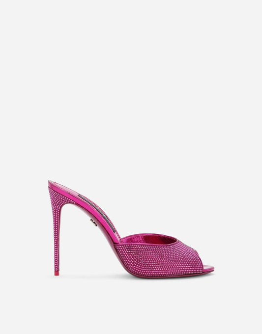 Mules in raso con strass impreziositi