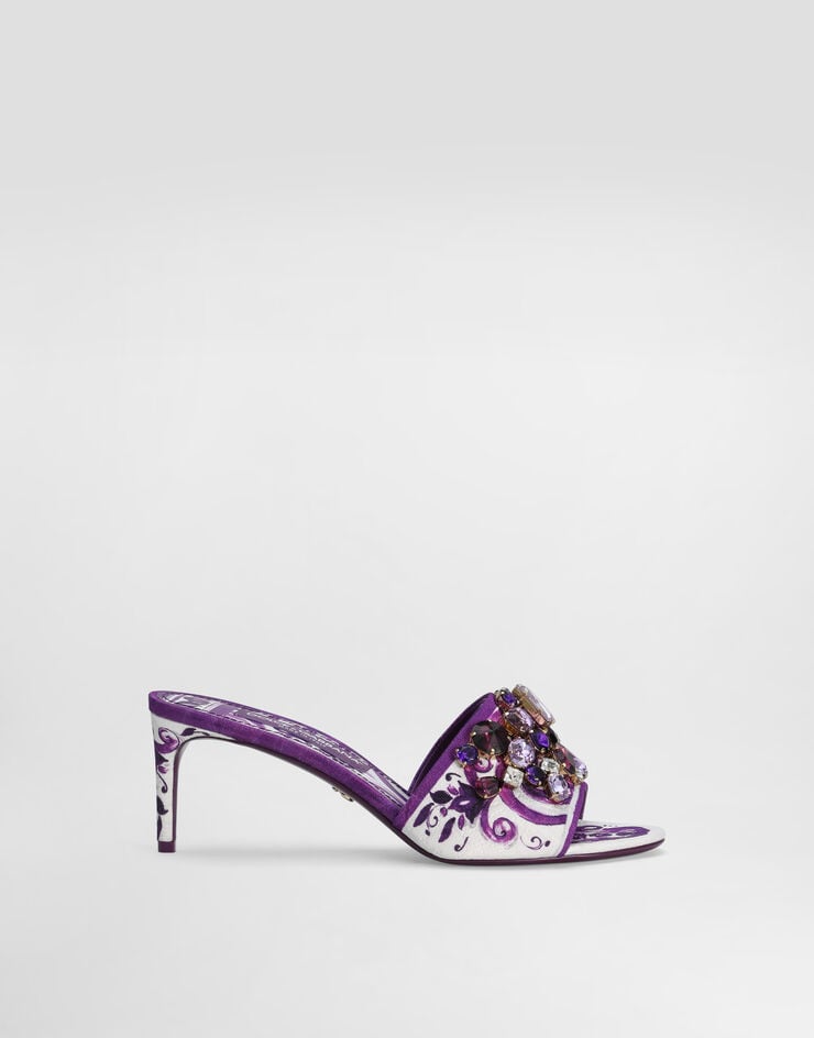 Mules in broccato con ricamo gioiello