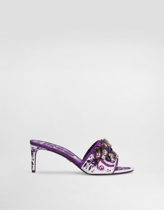 Mules in broccato con ricamo gioiello