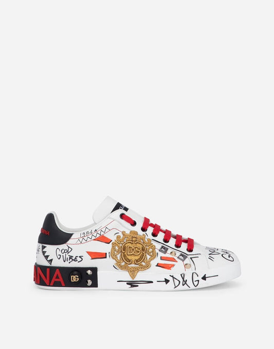 Sneakers de piel de becerro Portofino con bordados y tachuelas