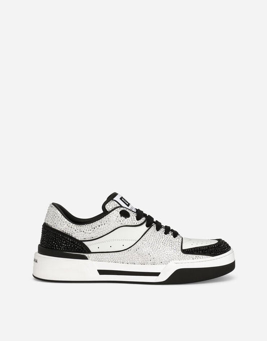 Sneakers New Roma de piel de becerro con strass fusibles
