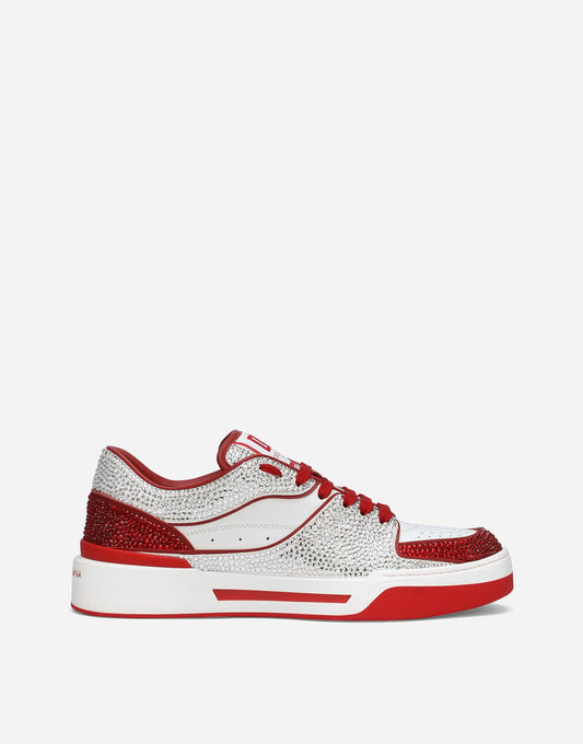 Sneakers New Roma de piel de becerro con strass fusibles