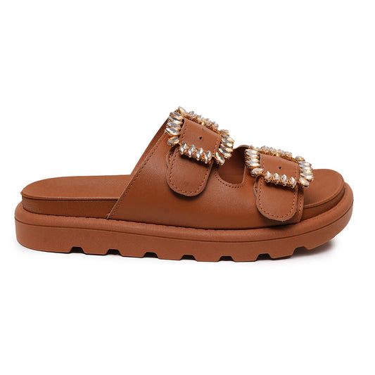 Sandalo con fibbia Camel da donna di Vizzano
