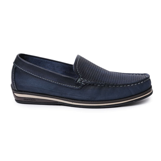 Scarpe mocassino da uomo in pelle blu di Democrata