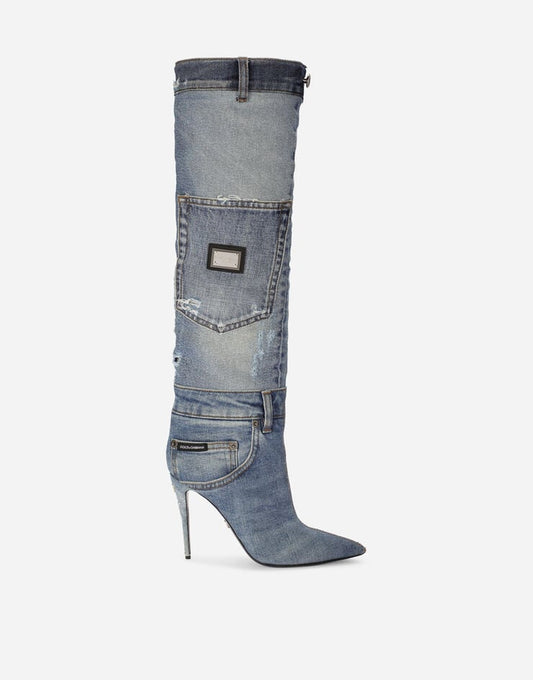 Stivali in denim patchwork