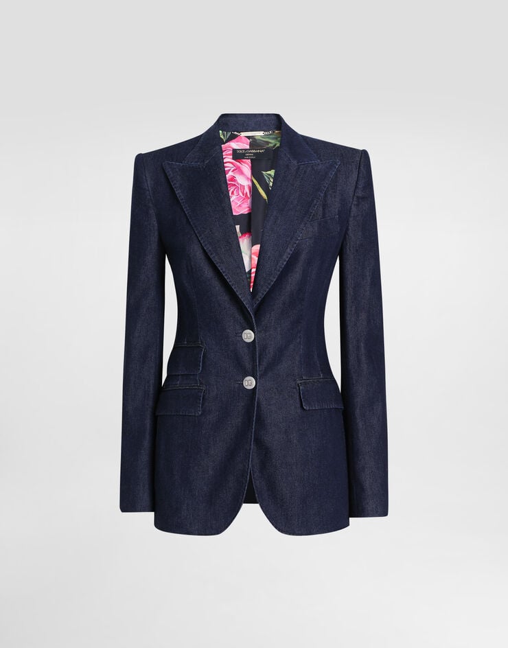 Chaqueta Turlington de vaquero y seda de un solo pecho