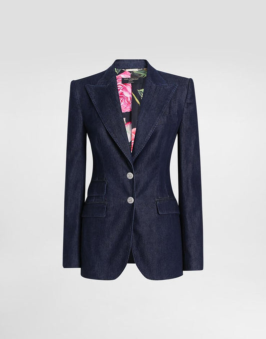 Chaqueta Turlington de vaquero y seda de un solo pecho