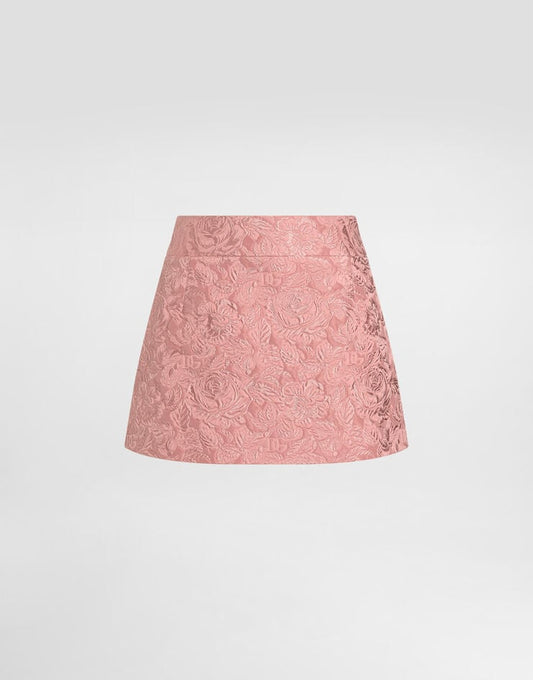 Minigonna trapuntata floreale in jacquard