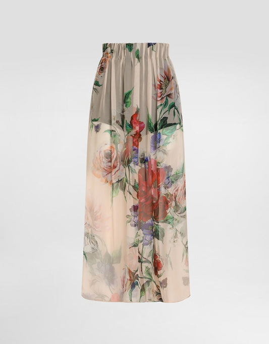 Gonna al polpaccio in chiffon con stampa floreale