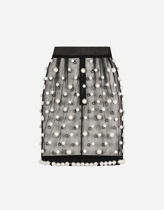 Gonna in tulle con decorazioni di perle