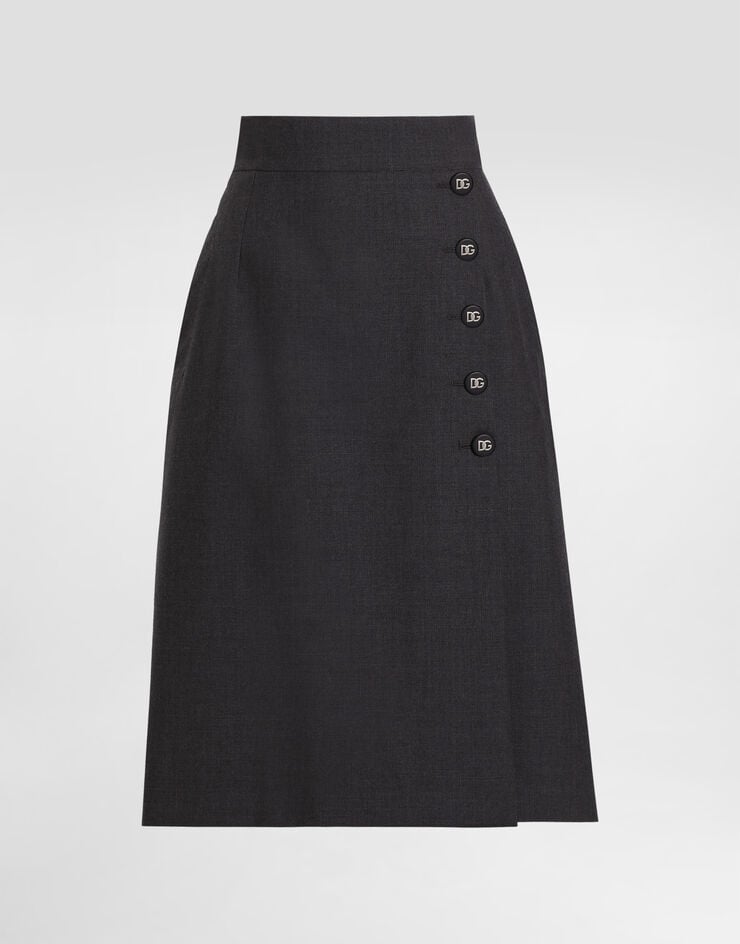 Wool A-Line Midi Skirt with Decorative Buttons