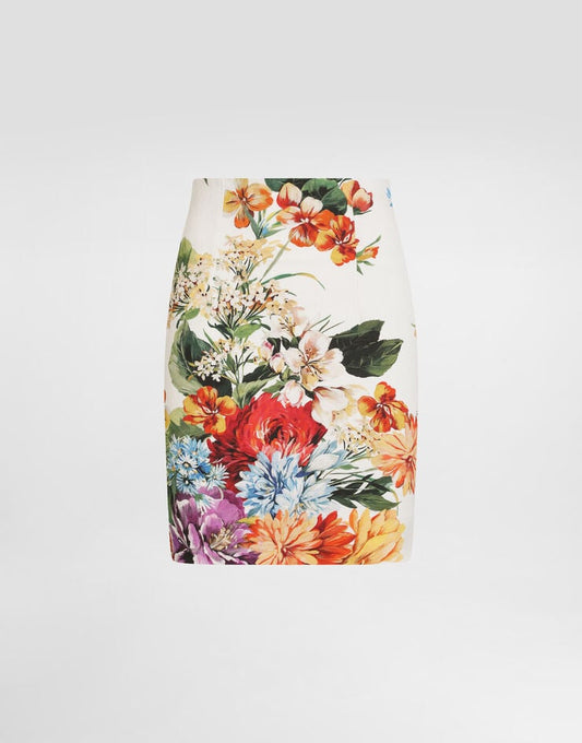 Minigonna con stampa a bouquet floreale