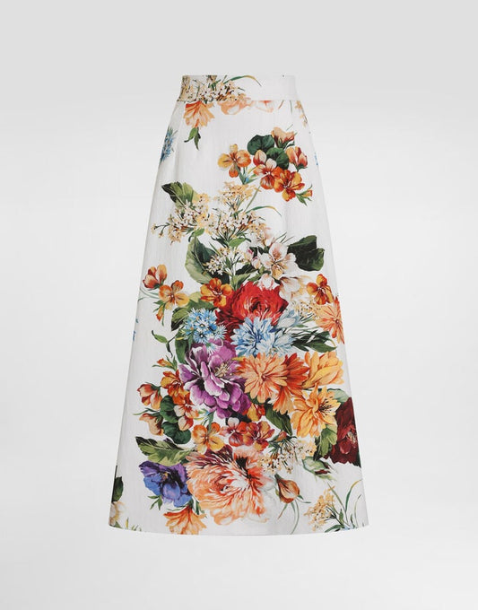 Gonna con stampa a bouquet floreale