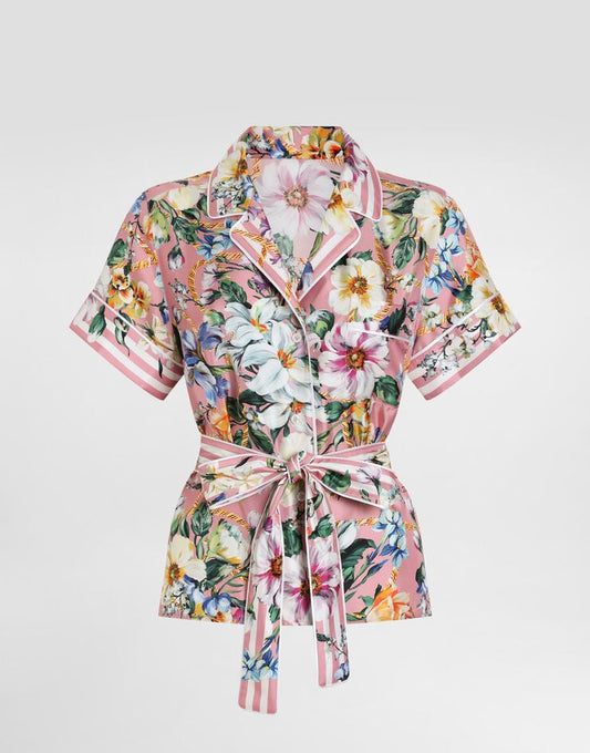 Camisa de pijama de sarga con estampado floral