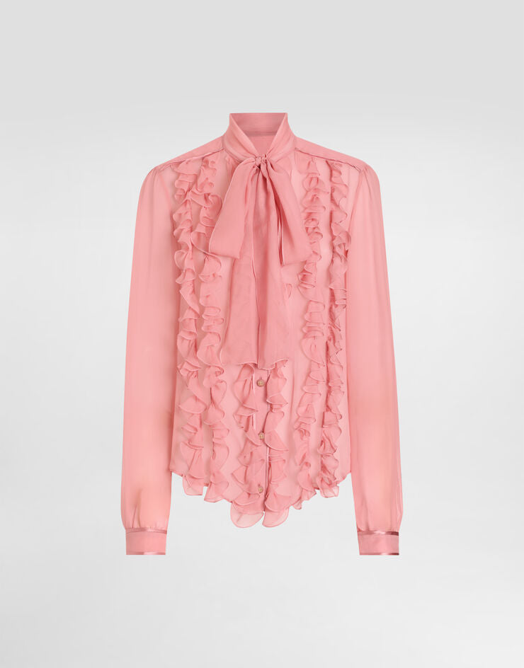 Camisa de gasa con lazo y volantes