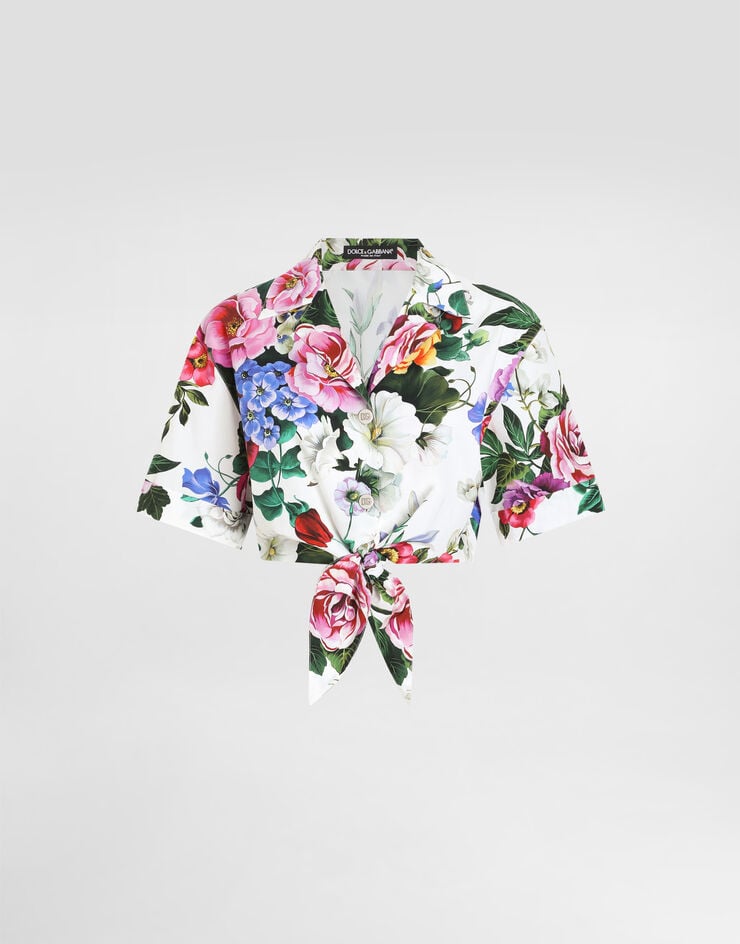Camisa com laço de gatinho em algodão com estampa floral