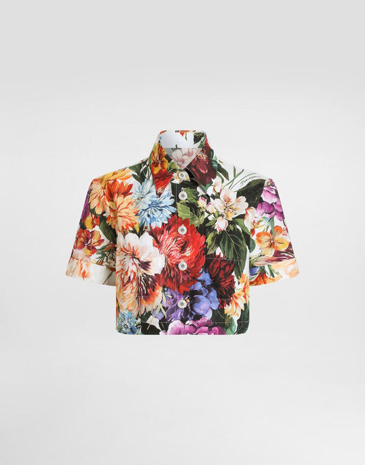 Camisa de popelina con estampado de ramo de flores
