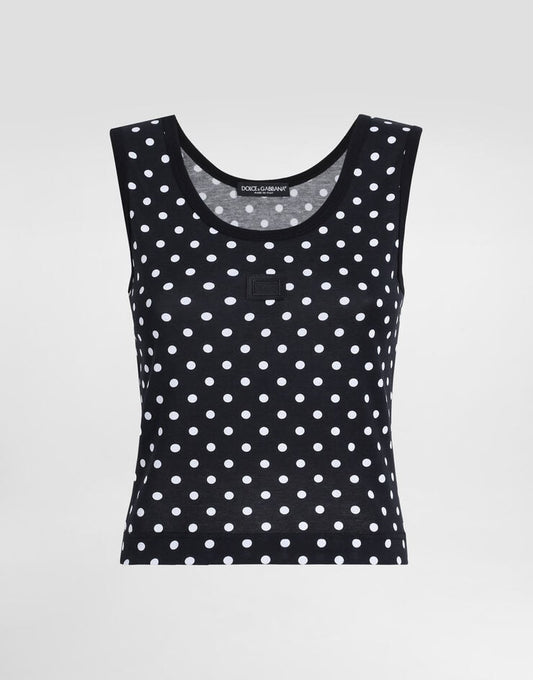 Camiseta de tirantes recortada con estampado de lunares