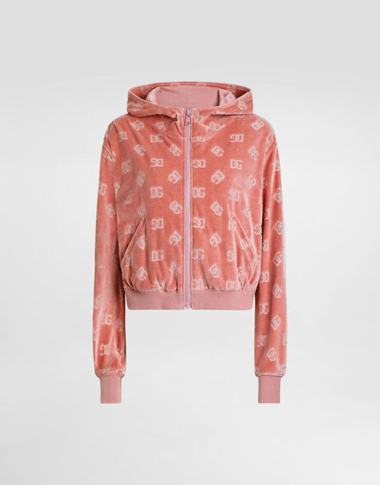 Sudadera con capucha en jacquard de chenilla con logotipo DG