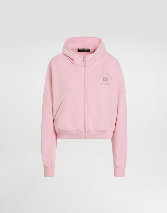Zip-Up Jersey Sweatshirt with Raised DG Logo Embroidery