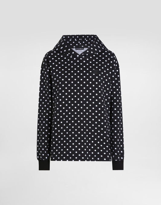 Sudadera con capucha estampada de lunares con etiqueta de marca