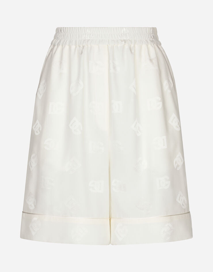 Bermuda de cetim de seda jacquard com logotipo da DG em toda a extensão