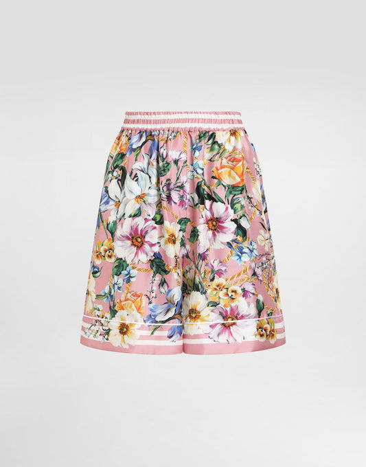 Pantaloncini del pigiama in seta con stampa floreale