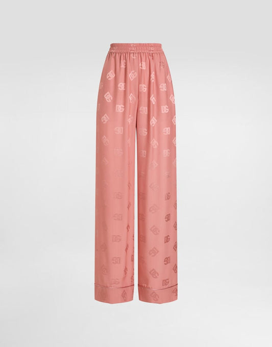 Pantaloni del pigiama in raso di seta jacquard con logo DG all over