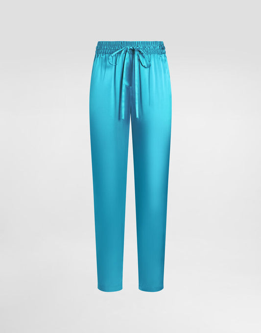 Pantaloni in raso di seta con elastico in vita