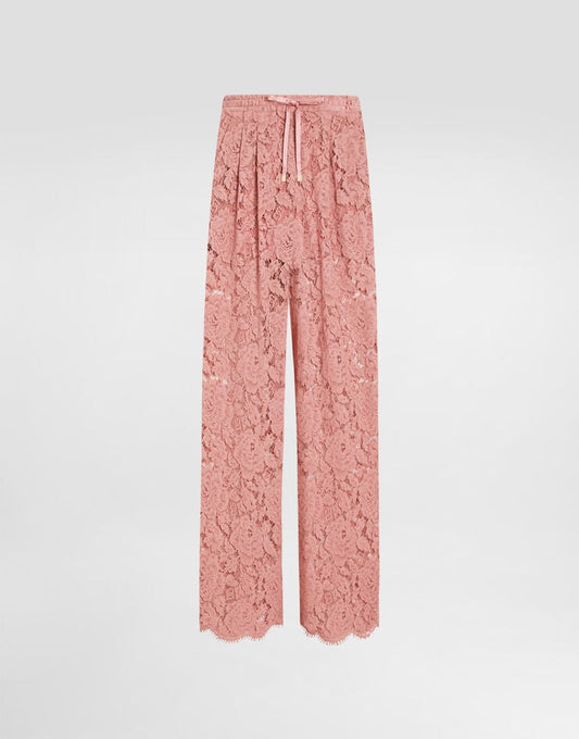 Pantaloni svasati in pizzo Cordonetto floreale con logo DG