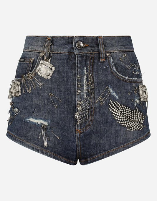 Pantaloncini di jeans con strass