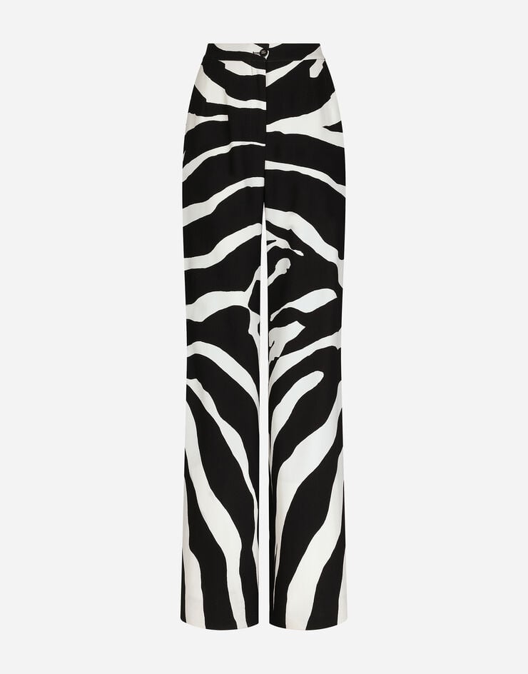 Pantaloni svasati in cady con stampa zebrata