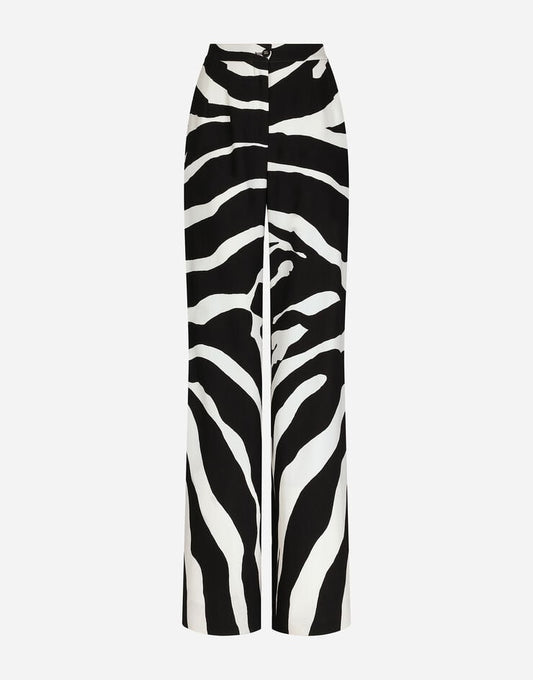 Pantaloni svasati in cady con stampa zebrata