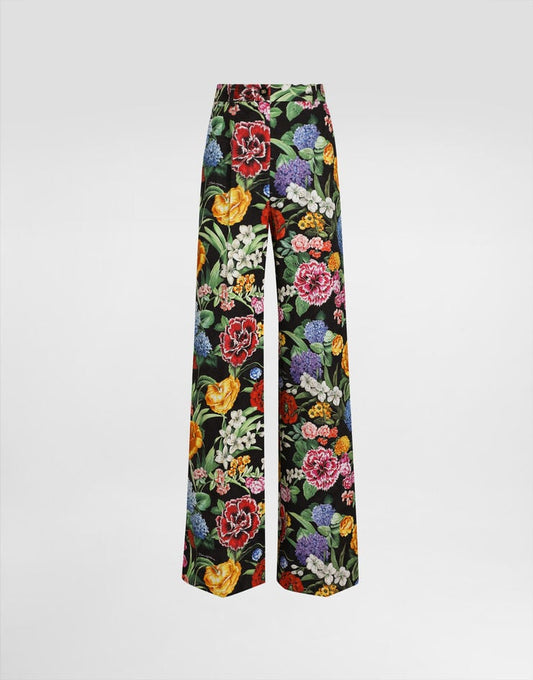Pantaloni del pigiama in charmeuse con stampa gardenia
