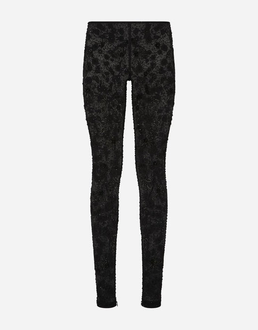 Dolce & Gabbana Leggings in tulle con ricamo