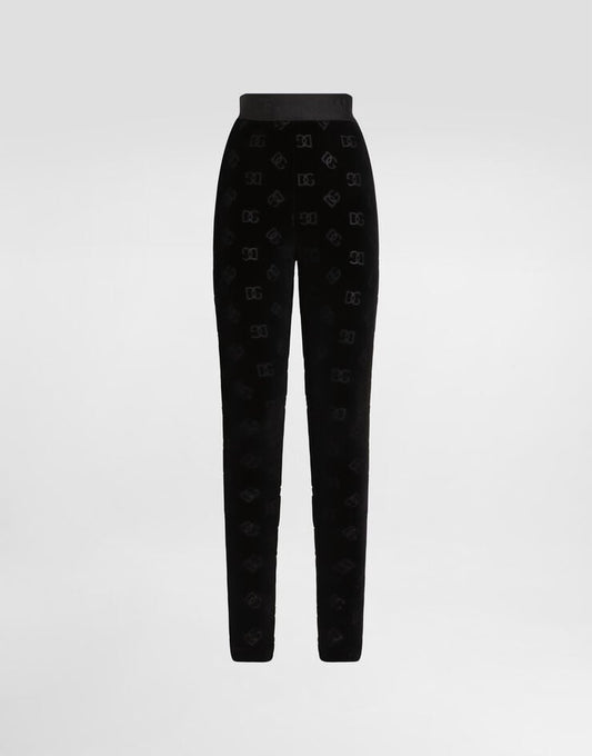 Leggings in ciniglia con logo DG Jacquard
