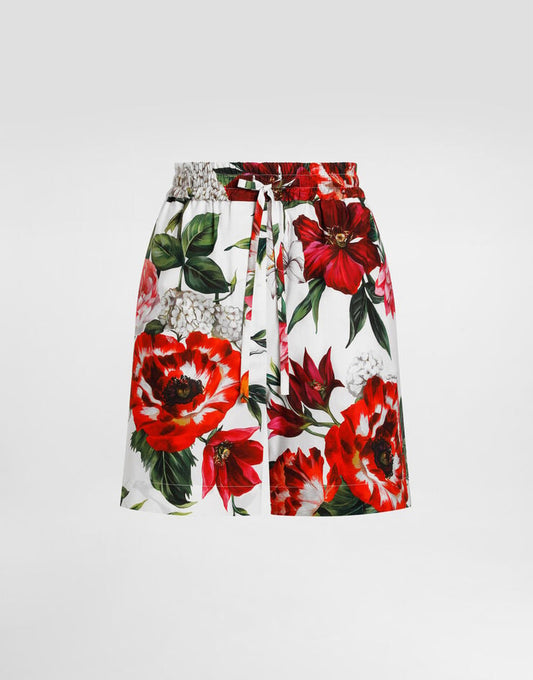 Pantaloncini in popeline con stampa floreale