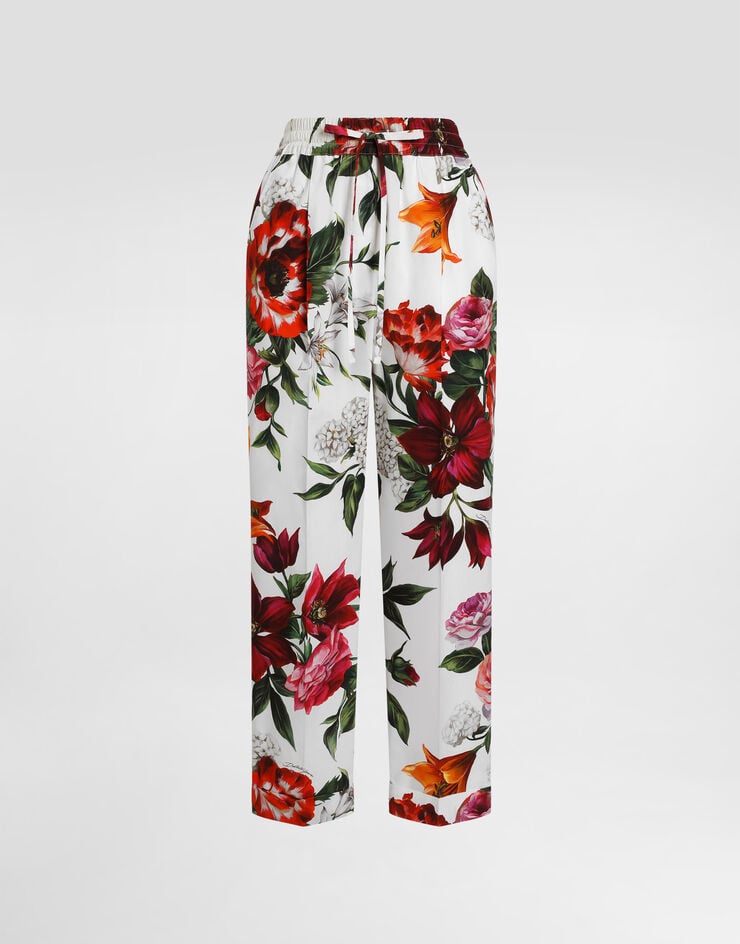 Pantaloni in popeline con stampa a fiori